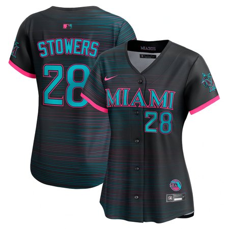 Women's Miami Marlins #28 Kyle Stowers Black 2025 City Connect Limited Jersey