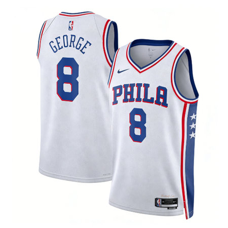 Men's Philadelphia 76ers #8 Paul George White 2022/23 Swingman Association Edition Jersey