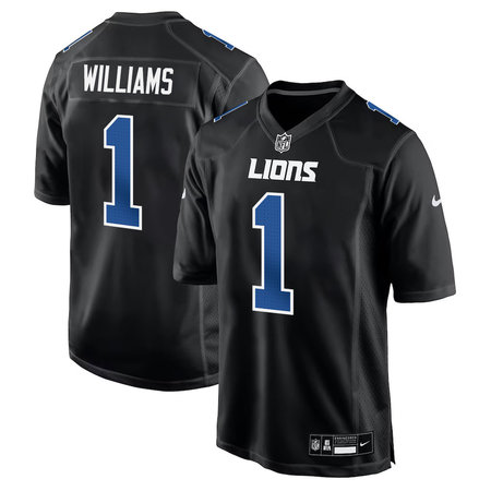 Men's Detroit Lions #1 Jameson Williams Carbon Black Fashion Game Jersey