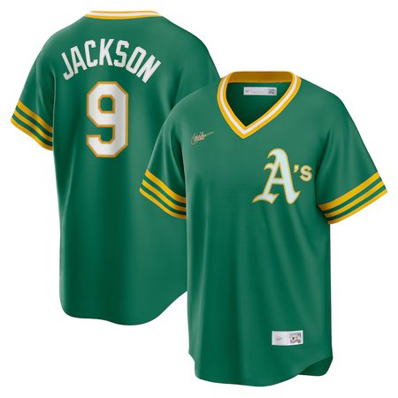 Men's Oakland Athletics #9 Reggie Jackson Nike Kelly Green Road Cooperstown Collection Player Jersey