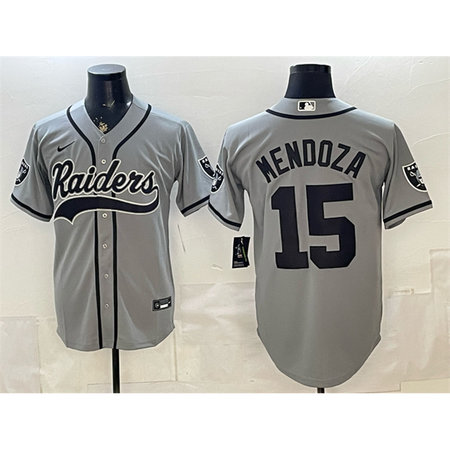Youth Las Vegas Raiders #15 Fernando Mendoza Grey Cool Base Stitched Baseball Jersey