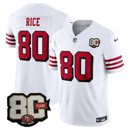 Men's San Francisco 49ers #80 Jerry Rice White 80 Anniversary Vapor F.U.S.E. Limited Jersey