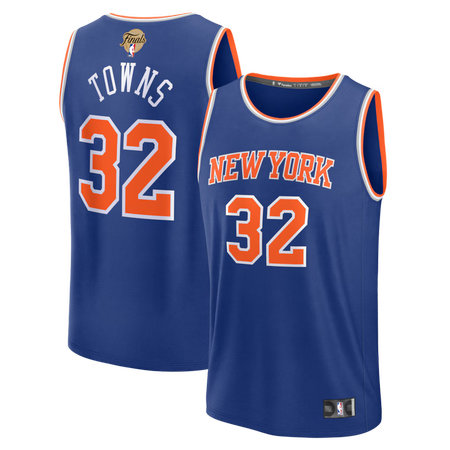 Men's New York Knicks #32 Karl-Anthony Towns Fanatics Blue 2026 NBA Finals Patch Fast Break Icon Edition Replica Jersey