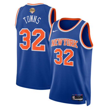 Men's New York Knicks #32 Karl-Anthony Towns Nike Blue 2026 NBA Finals Patch Swingman Icon Edition Jersey Men's New York Knicks #32 Karl-Anthony Towns Nike Blue 2026 NBA Finals Patch Swingman Icon Edition Jersey