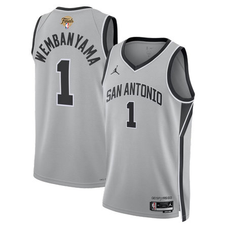 Men's San Antonio Spurs #1 Victor Wembanyama Silver 2026 NBA Finals Patch Swingman Statement Edition Jersey Men's San Antonio Spurs #1 Victor Wembanyama Silver 2026 NBA Finals Patch Swingman Statement Edition Jersey