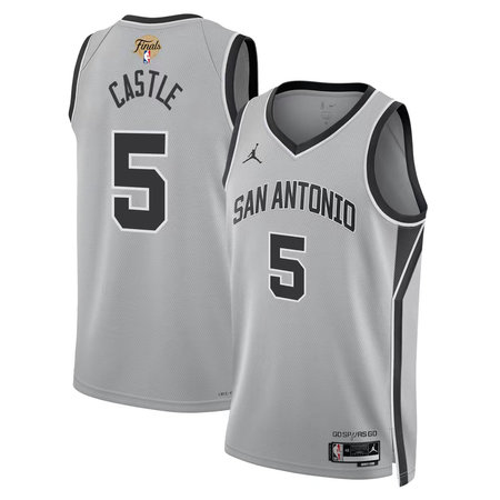 Men's San Antonio Spurs #5 Stephon Castle Silver 2026 NBA Finals Patch Swingman Statement Edition Jersey Men's San Antonio Spurs #5 Stephon Castle Silver 2026 NBA Finals Patch Swingman Statement Edition Jersey