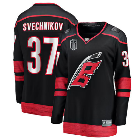Women's Carolina Hurricanes #37 Andrei Svechnikov Black 2026 Stanley Cup Final Home Jersey