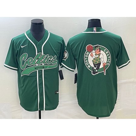 Men's Boston Celtics Green Team Big Logo With Patch Stitched Baseball Jersey