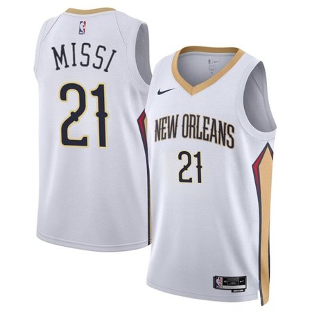Men's New Orleans Pelicans #21 Yves Missi White 2024 Draft Association Edition Stitched Basketball Jersey Men's New Orleans Pelicans #21 Yves Missi White 2024 Draft Association Edition Stitched Basketball Jersey