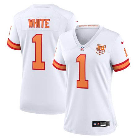 Women's '76 Tampa Bay Buccaneers #1 Rachaad White White 50th Season Game Jersey