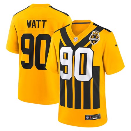 Men's Pittsburgh Steelers #90 T.J. Watt Gold Alternate 1933 Throwback Game Jersey