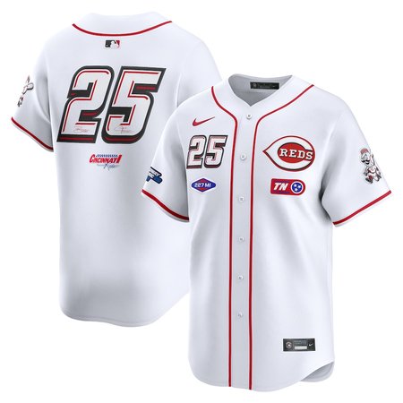 Youth Cincinnati Reds #25 Nike White 2025 MLB Speedway Classic Home Limited Jersey
