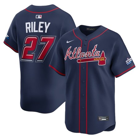 Youth Atlanta Braves #27 Austin Riley Nike Navy 2025 MLB Speedway Classic Alternate Limited Player Jersey