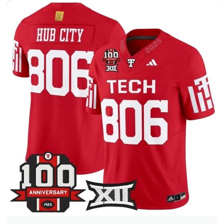 Men's Texas Tech Red Raiders #806 Hub City Red Premier 100 Year Anniversary Football Jersey