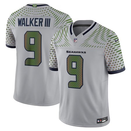 Men's Seattle Seahawks #9 Kenneth Walker III Gray Rivalries Collection F.U.S.E. Vapor Limited Stitched Jersey Men's Seattle Seahawks #9 Kenneth Walker III Gray Rivalries Collection F.U.S.E. Vapor Limited Stitched Jersey