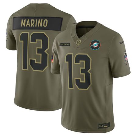 Men's Miami Dolphins #13 Dan Marino Olive 2025 Salute to Service Retired Limited Jersey