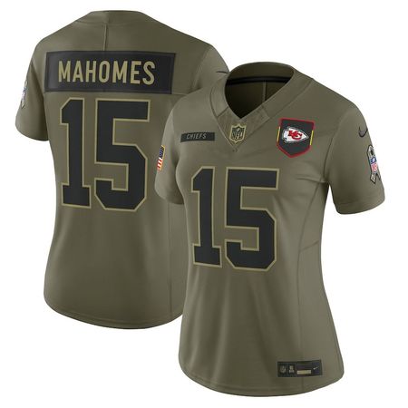 Women's Kansas City Chiefs #15 Patrick Mahomes Nike Olive 2025 Salute to Service Limited Jersey Women's Kansas City Chiefs #15 Patrick Mahomes Nike Olive 2025 Salute to Service Limited Jersey