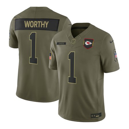 Men's Kansas City Chiefs #1 Xavier Worthy Nike Olive 2025 Salute to Service Retired Limited Jersey Men's Kansas City Chiefs #1 Xavier Worthy Nike Olive 2025 Salute to Service Retired Limited Jersey