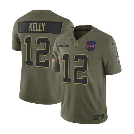 Men's Buffalo Bills #12 Jim Kelly Olive 2025 Salute to Service Retired Limited Jersey