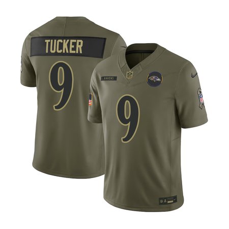 Men's Baltimore Ravens #9 Justin Tucker Nike Olive 2025 Salute to Service Retired Limited Jersey