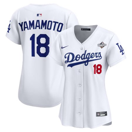 Women's Los Angeles Dodgers #18 Yoshinobu Yamamoto White 2025 World Series Home Limited Jersey