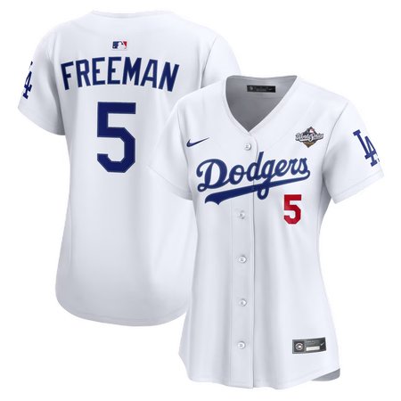Women's Los Angeles Dodgers #5 Freddie Freeman White 2025 World Series Home Limited Jersey