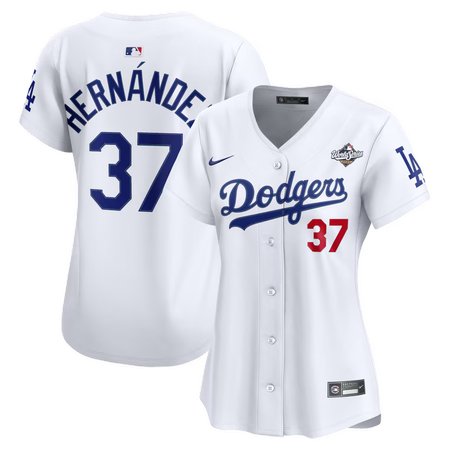 Women's Los Angeles Dodgers #37 Teoscar Hernandez White 2025 World Series Home Limited Jersey