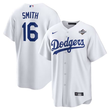 Men's Los Angeles Dodgers #16 Will Smith White 2025 World Series Home Replica Player Jersey