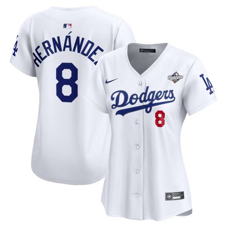 Women's Los Angeles Dodgers #8 Enrique Hernandez White 2025 World Series Home Limited Jersey