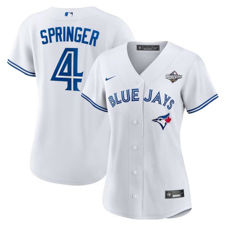 Women's Toronto Blue Jays #4 George Springer Nike White 2025 World Series Home Replica Player Jersey