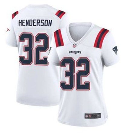 Women's New England Patriots #32 TreVeyon Henderson Nike White 2025 NFL Draft Game Jersey