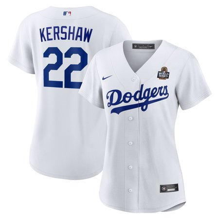 Women's Los Angeles Dodgers Clayton Kershaw White 2024 World Series Home Home Replica Jersey