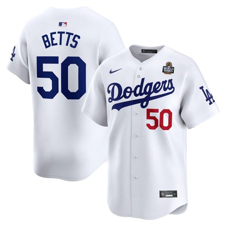 Men's Los Angeles Dodgers Mookie Betts White 2024 World Series Home Limited Player Jersey