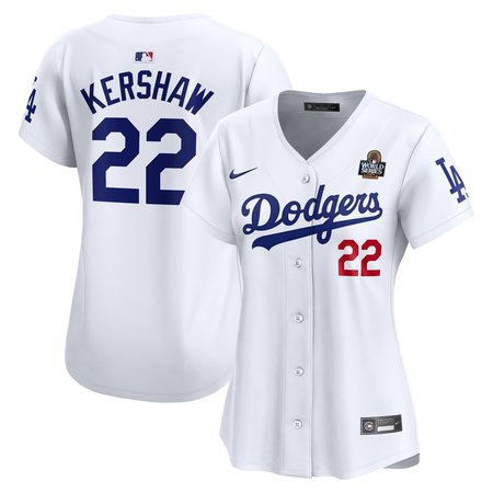 Women's Los Angeles Dodgers Clayton Kershaw White 2024 World Series Limited Player Jersey