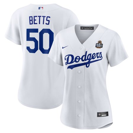 Women's Los Angeles Dodgers Mookie Betts White 2024 World Series Home Home Replica Jersey
