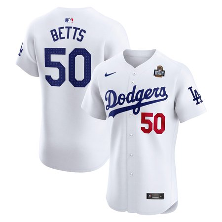 Men's Los Angeles Dodgers Mookie Betts White 2024 World Series Home Elite Player Jersey