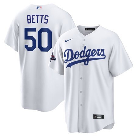 Men's Los Angeles Dodgers Mookie Betts White 2024 World Series Champions Home Replica Player Jersey