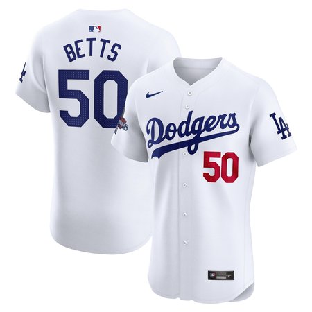 Men's Los Angeles Dodgers Mookie Betts White 2024 World Series Champions Home Elite Player Jersey