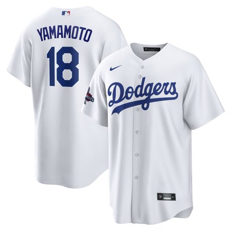 Men's Los Angeles Dodgers Yoshinobu Yamamoto White 2024 World Series Champions Home Replica Player Jersey