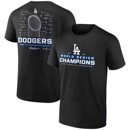 Men's Los Angeles Dodgers Black 2025 World Series Champions Signature Roster T-Shirt Men's Los Angeles Dodgers Black 2025 World Series Champions Signature Roster T-Shirt