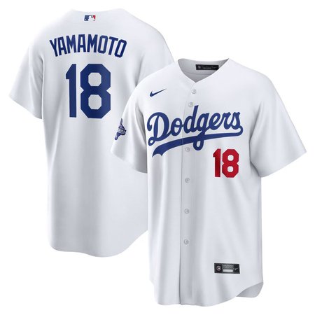 Men's Los Angeles Dodgers #18 Yoshinobu Yamamoto Nike White 2025 World Series Champions Home Limited Jersey