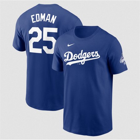 Men's Los Angeles Dodgers #25 Tommy Edman Royal 2025 World Series Champions Name & Number T-Shirt Men's Los Angeles Dodgers #25 Tommy Edman Royal 2025 World Series Champions Name & Number T-Shirt