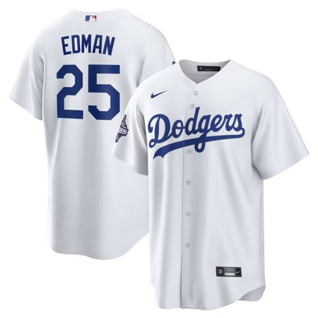 Men's Los Angeles Dodgers #25 Tommy Edman Nike White 2025 World Series Champions Home Replica Jersey Men's Los Angeles Dodgers #25 Tommy Edman Nike White 2025 World Series Champions Home Replica Jersey