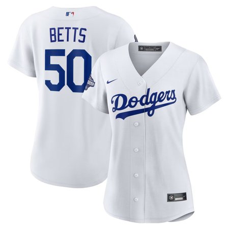 Women's Los Angeles Dodgers #50 Mookie Betts White 2025 World Series Champions Home Replica Player Jersey