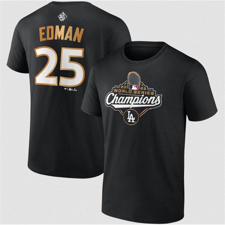 Men's Los Angeles Dodgers #25 Tommy Edman Black 2025 World Series Champions Name & Number T-Shirt Men's Los Angeles Dodgers #25 Tommy Edman Black 2025 World Series Champions Name & Number T-Shirt