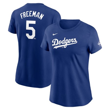 Women's Los Angeles Dodgers #5 Freddie Freeman Royal 2025 World Series Champions Name & Number T-Shirt