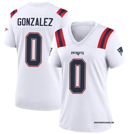 Women's New England Patriots #0 Christian Gonzalez Nike White Game Jersey