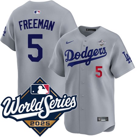 Youth Los Angeles Dodgers #5 Freddie Freeman Gray 2025 World Series Home Limited Jersey
