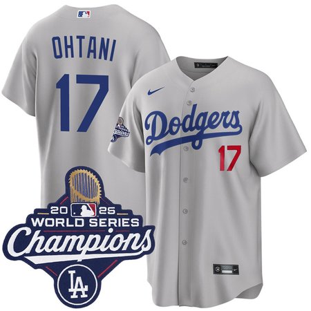 Youth Los Angeles Dodgers #17 Shohei Ohtani Gray 2025 World Series Champions Home Limited Jersey