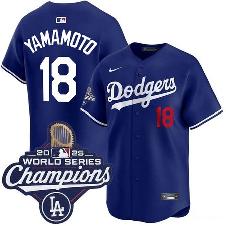 Youth Los Angeles Dodgers #18 Yoshinobu Yamamoto Royal 2025 World Series Champions Home Limited Jersey